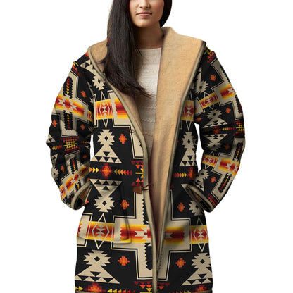 Native American Pattern Horn Button Long Fleece Windbreaker Best Selling