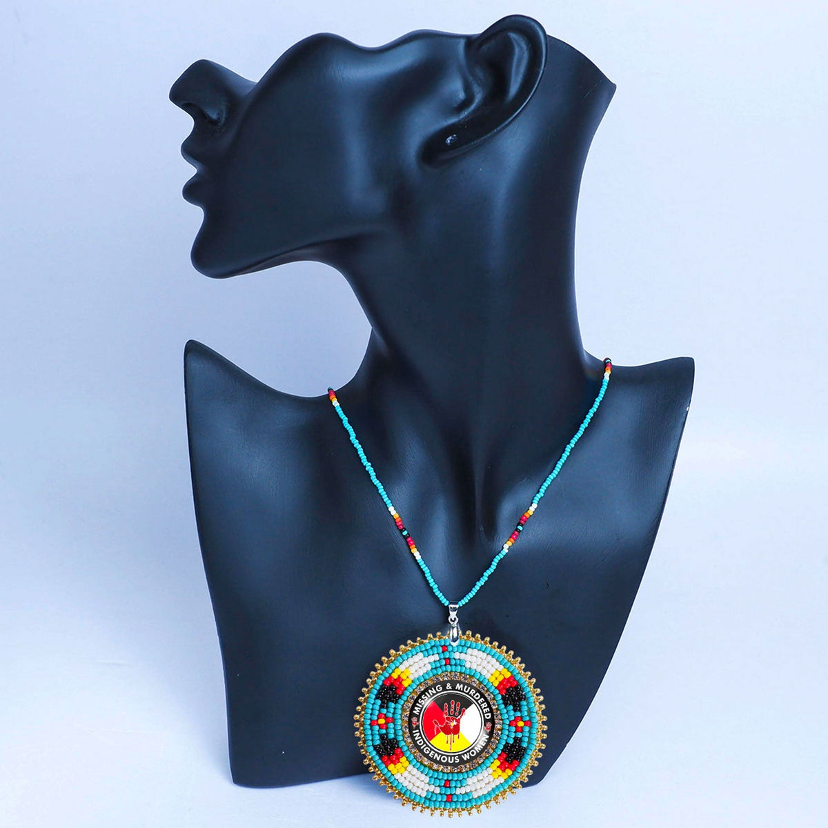 MMIW Feathers Handmade Glass Beaded Patch Necklace Pendant