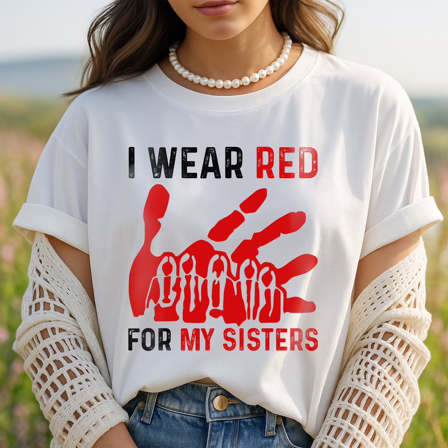MMIW I Wear Red For My Sister Red Hand Unisex Hoodie/Sweatshirt/T-Shirt