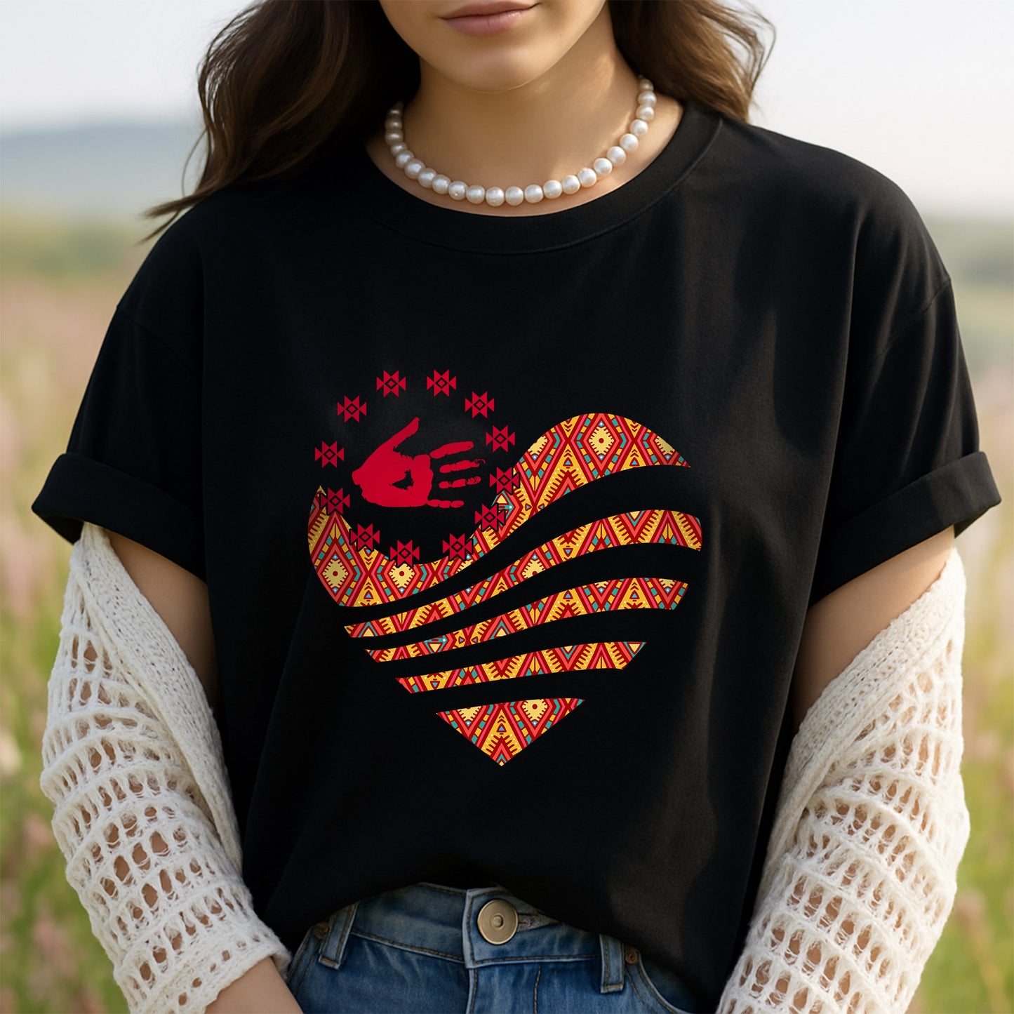 MMIW I Wear Red For My Sister Red Hand Together Heart Unisex T-Shirt/Hoodie/Sweatshirt