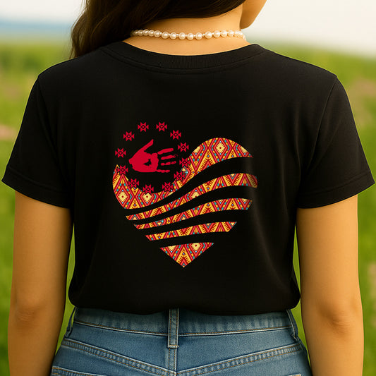 I Wear Red For My Sister Red Hand Together MMIW Heart Unisex Back T-Shirt/Hoodie/Sweatshirt