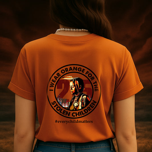 Every Child Matters Wearing 215 Stolen Children Circle For Orange Shirt Day Unisex Back T-Shirt/Hoodie/Sweatshirt