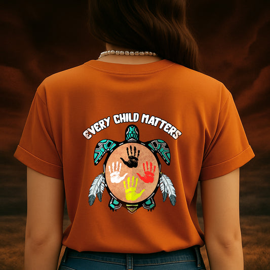 Every Child Matters Feather Hand Color On Turtle For Orange Shirt Day Unisex Back T-Shirt/Hoodie/Sweatshirt