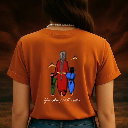 Every Child Matters  Grandma With Grandniece Orange Indigenous Unisex Back T-Shirt/Hoodie/Sweatshirt