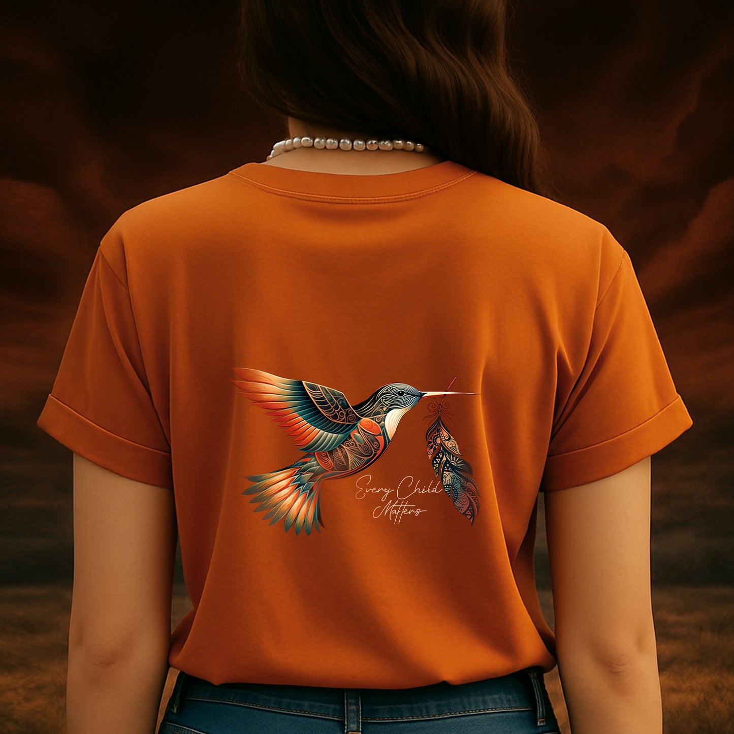 Every Child Matters Hummingbird With Feather Unisex Back T-Shirt/Hoodie/Sweatshirt