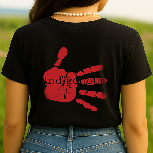 MMIW Indigenous Woman Red Hand Unisex Back T-Shirt/Hoodie/Sweatshirt 014