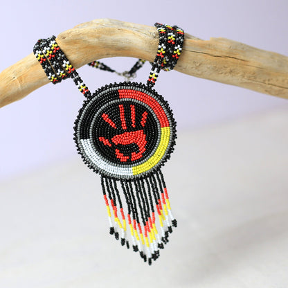 MMIW Handprint Beaded Choker Necklace Premium Native American Style