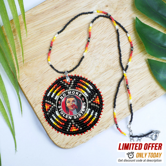 MMIW No More Stolen Sister Sunburst Handmade Beaded Wire Necklace Pendant For Women