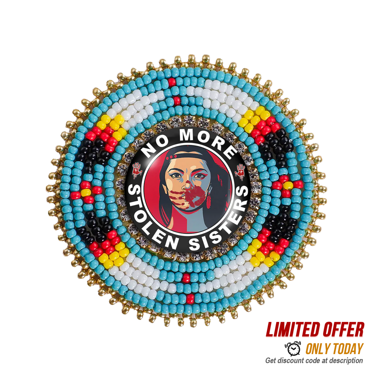 No More Stolen Sister Feathers  Handmade Glass Beaded Patch Necklace Pendant