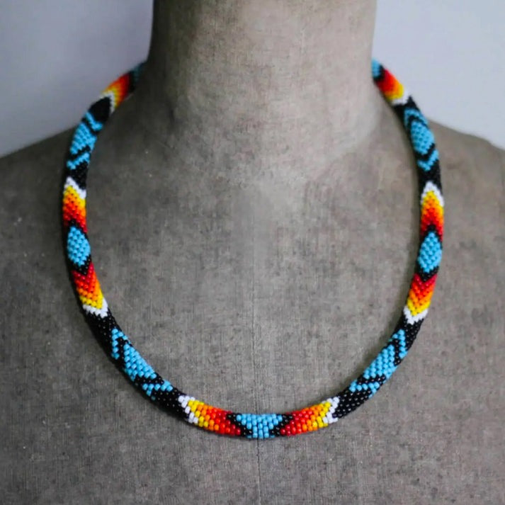Handmade Dark Blue Pattern Beaded Earrings for Women