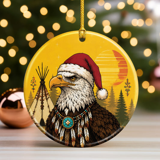 Native Inspired Eagle Christmas Ornament Ceramic Bald Eagle Holiday Tree Decoration Gift
