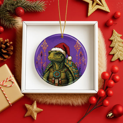 Native Inspired Turtle Christmas Ornament Ceramic Turtle Holiday Tree Decoration Gift