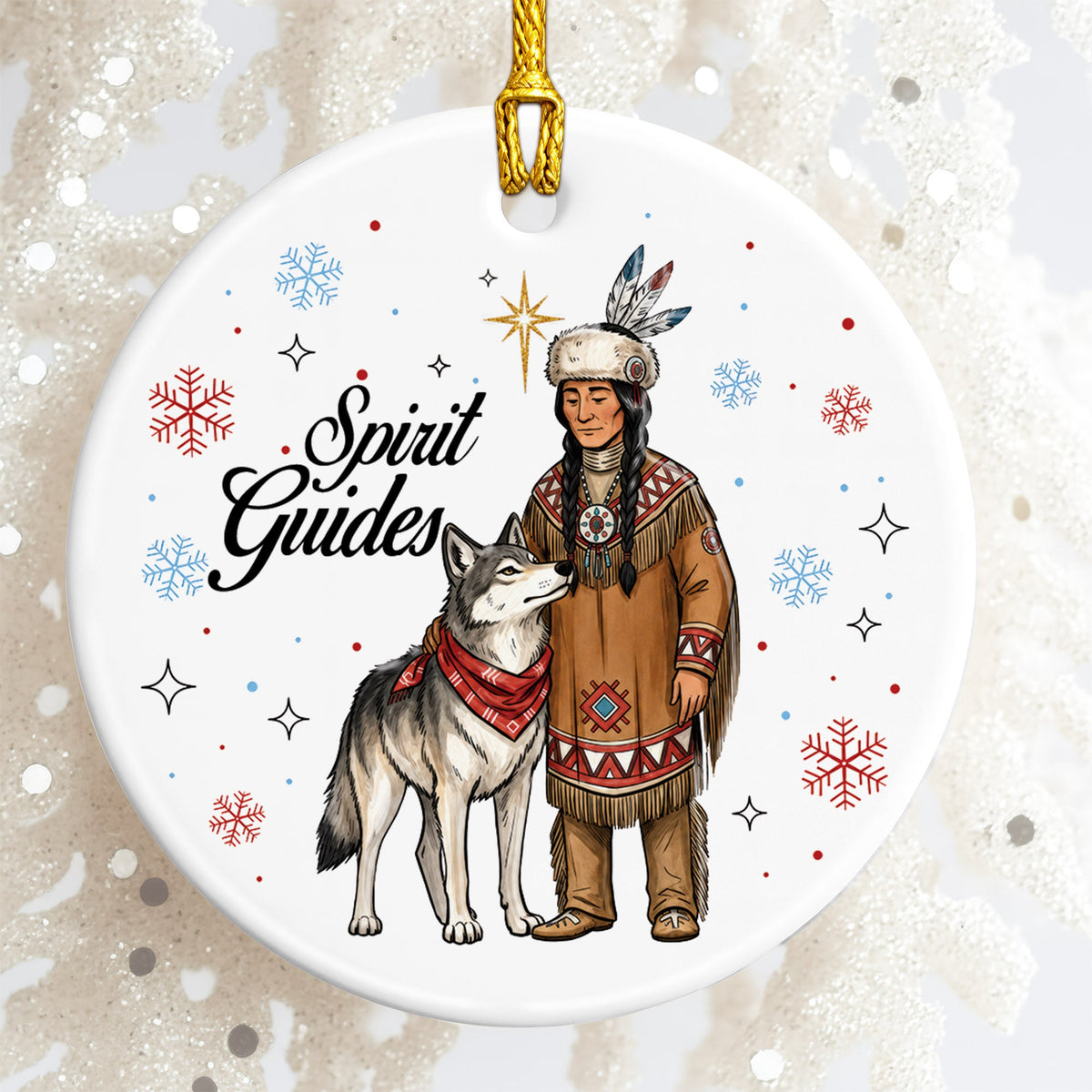 Personalized Native Spirit Guides Ceramic Ornament, Indigenous Inspired Christmas Gift - Custom Name