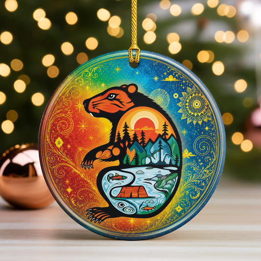 Spirit Beaver Christmas Ornament Native Inspired Ceramic Holiday Tree Decoration Gift