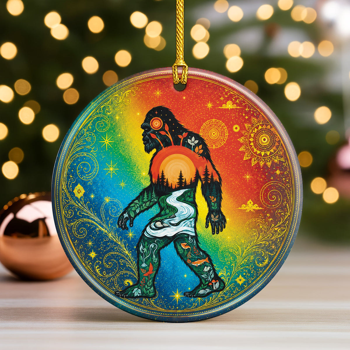 Spirit Bigfoot Christmas Ornament Native Inspired Ceramic Sasquatch Holiday Tree Decoration Gift