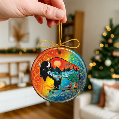 Spirit Buffalo Christmas Ornament Native Inspired Ceramic Bison Wildlife Holiday Decoration Gift