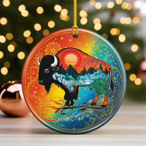 Spirit Buffalo Christmas Ornament Native Inspired Ceramic Bison Wildlife Holiday Decoration Gift