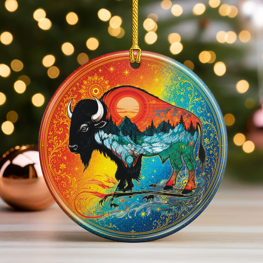 Spirit Buffalo Christmas Ornament Native Inspired Ceramic Bison Wildlife Holiday Decoration Gift