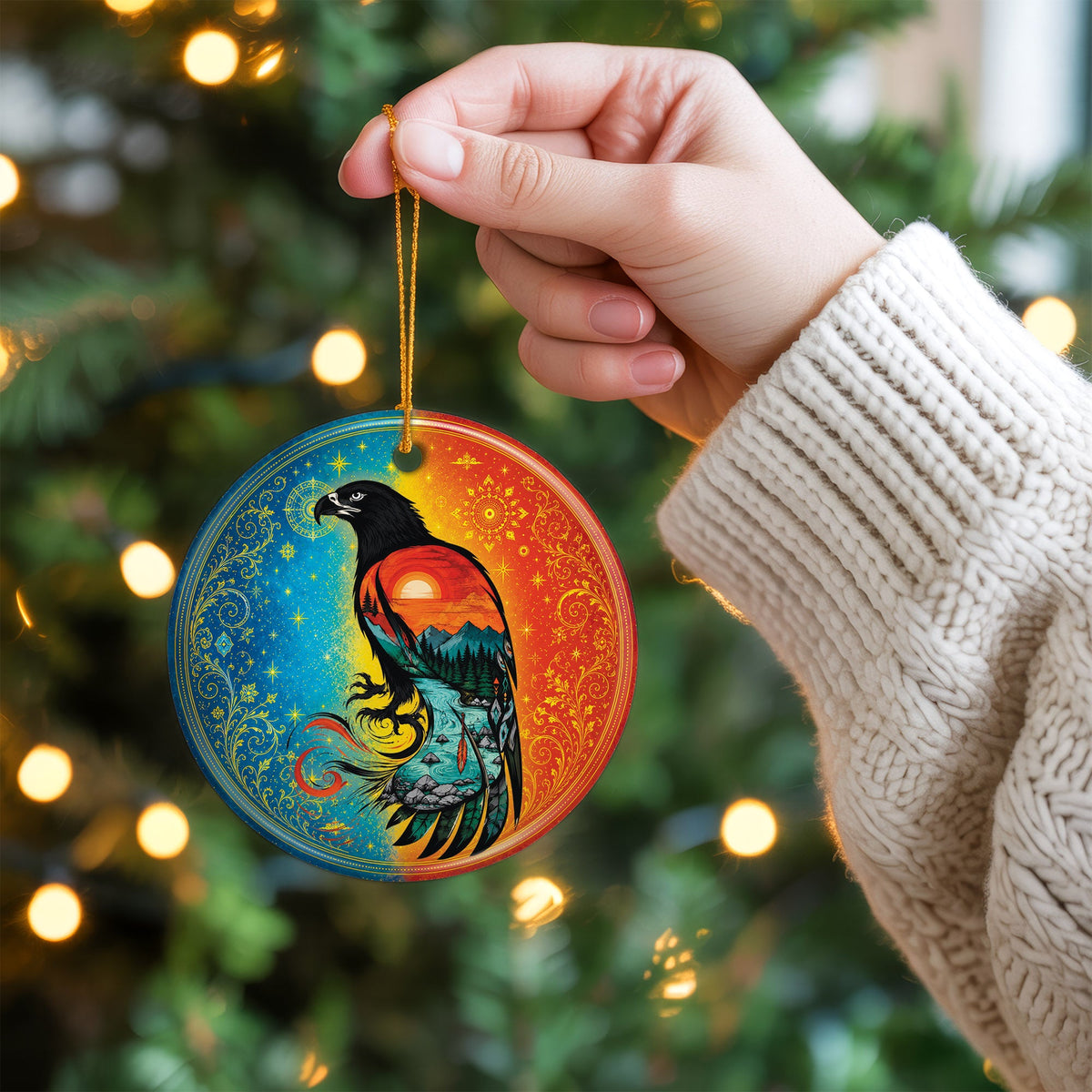 Spirit Eagle Christmas Ornament Native Inspired Ceramic Holiday Decoration Gift