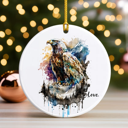Love Eagle Ceramic Christmas Ornament Watercolor Bald Eagle Holiday Decoration Gift
