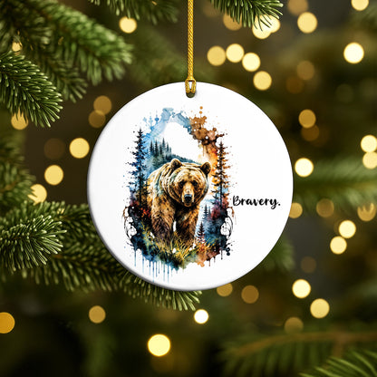 Bravery Bear Ceramic Christmas Ornament Watercolor Holiday Decoration Gift