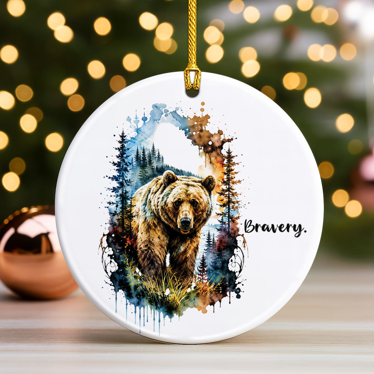 Bravery Bear Ceramic Christmas Ornament Watercolor Holiday Decoration Gift