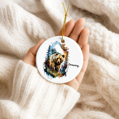 Bravery Bear Ceramic Christmas Ornament Watercolor Holiday Decoration Gift