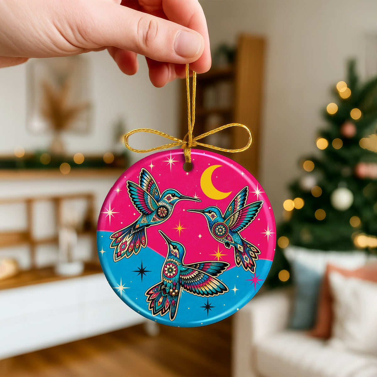 Sacred Hummingbird Spirit Ceramic Ornament Native Inspired Christmas Tree Decor