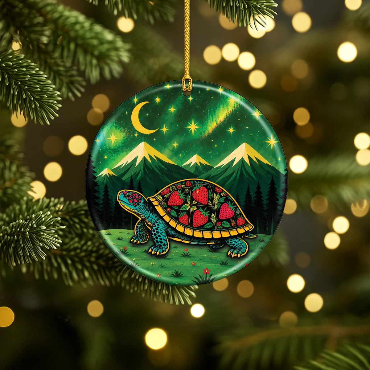 Native Inspired Turtle Ceramic Ornament, Indigenous Style Wildlife Holiday Decor