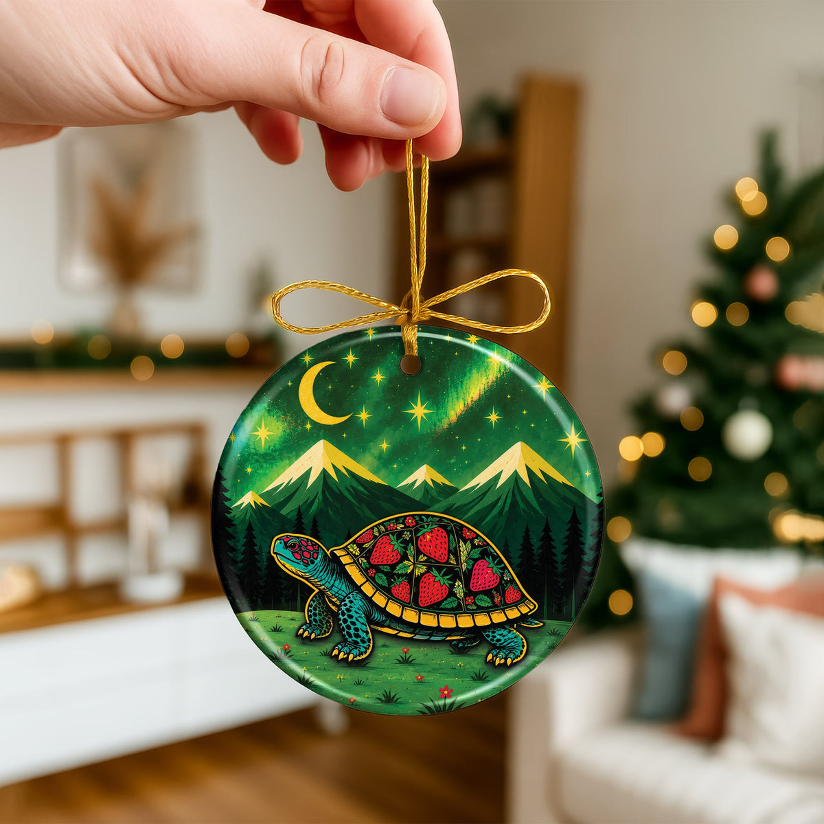 Native Inspired Turtle Ceramic Ornament, Indigenous Style Wildlife Holiday Decor