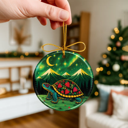 Native Inspired Turtle Ceramic Ornament, Indigenous Style Wildlife Holiday Decor