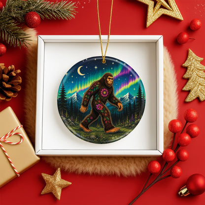 Native Inspired Bigfoot Ceramic Ornament Floral Sasquatch Christmas Holiday Decor