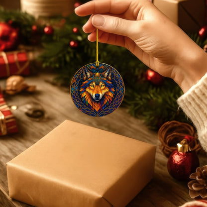 Fire Wolf - Vibrant Stained Glass Spirit Animal - Unique Christmas Gift Decor Flat Acrylic