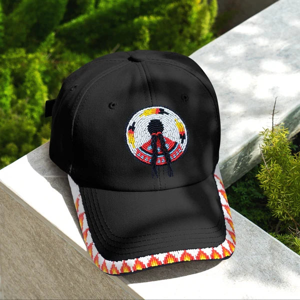 MMIW Feathers Cotton Unisex Baseball Cap With Beaded Patch Brim Native American Style