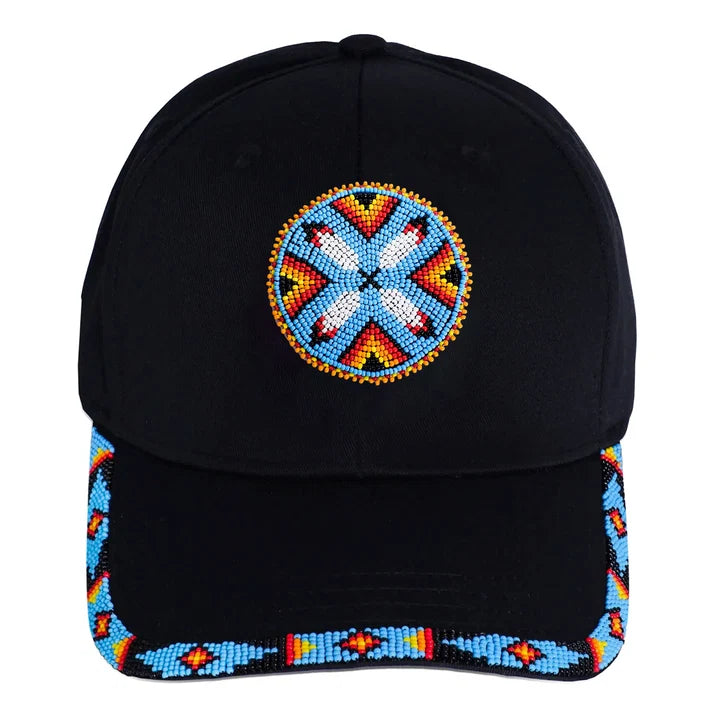 MMIW Feathers Cotton Unisex Baseball Cap With Beaded Patch Brim Native American Style