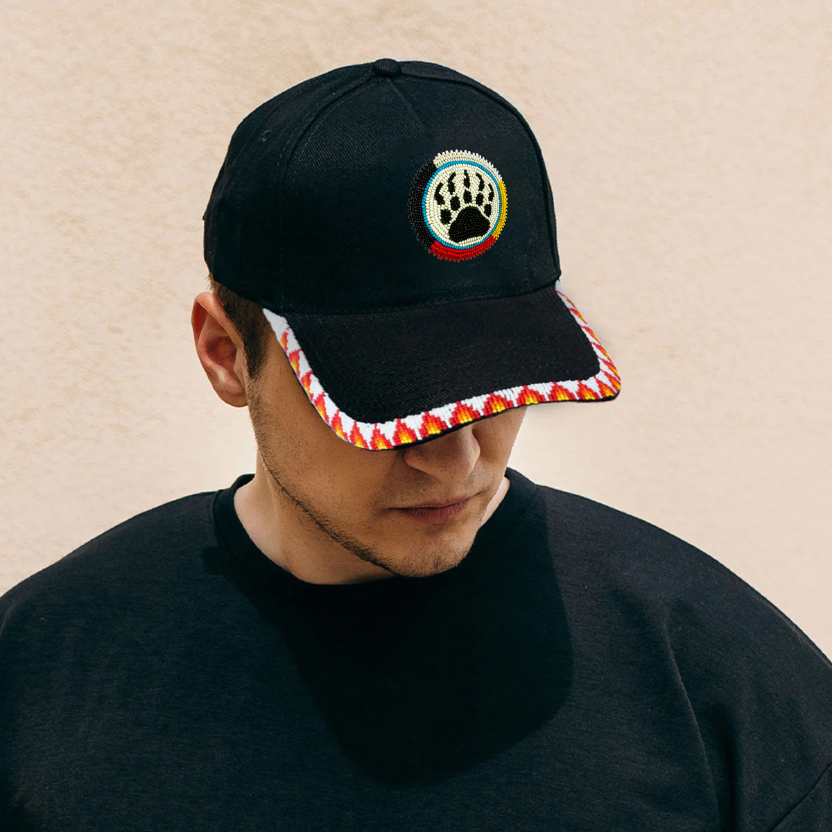 Bear Paw Baseball Cap With Patch Brim Unisex Native American Style