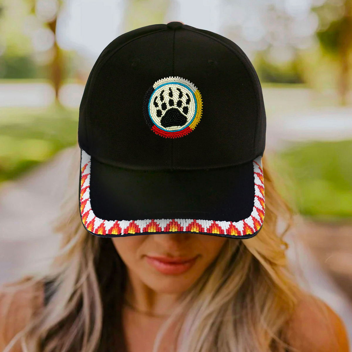 Bear Paw Baseball Cap With Patch Brim Unisex Native American Style