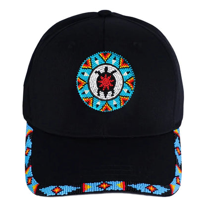 MMIW Feathers Cotton Unisex Baseball Cap With Beaded Patch Brim Native American Style