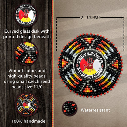 MMIW Sunburst Handmade Glass Beaded Patch Necklace Pendant