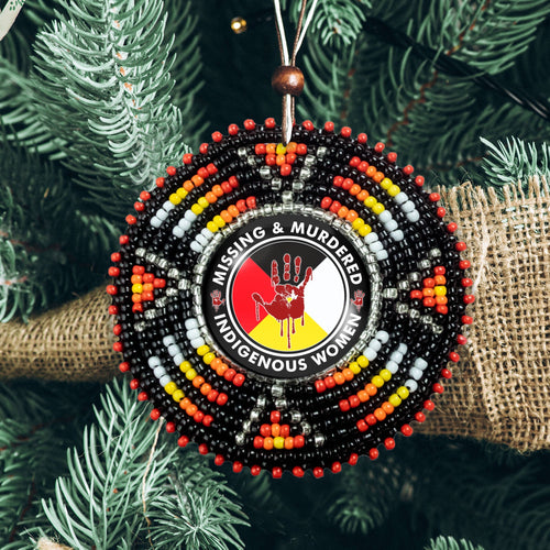 MMIW Sunburst Handmade Glass Beaded Patch Necklace Pendant