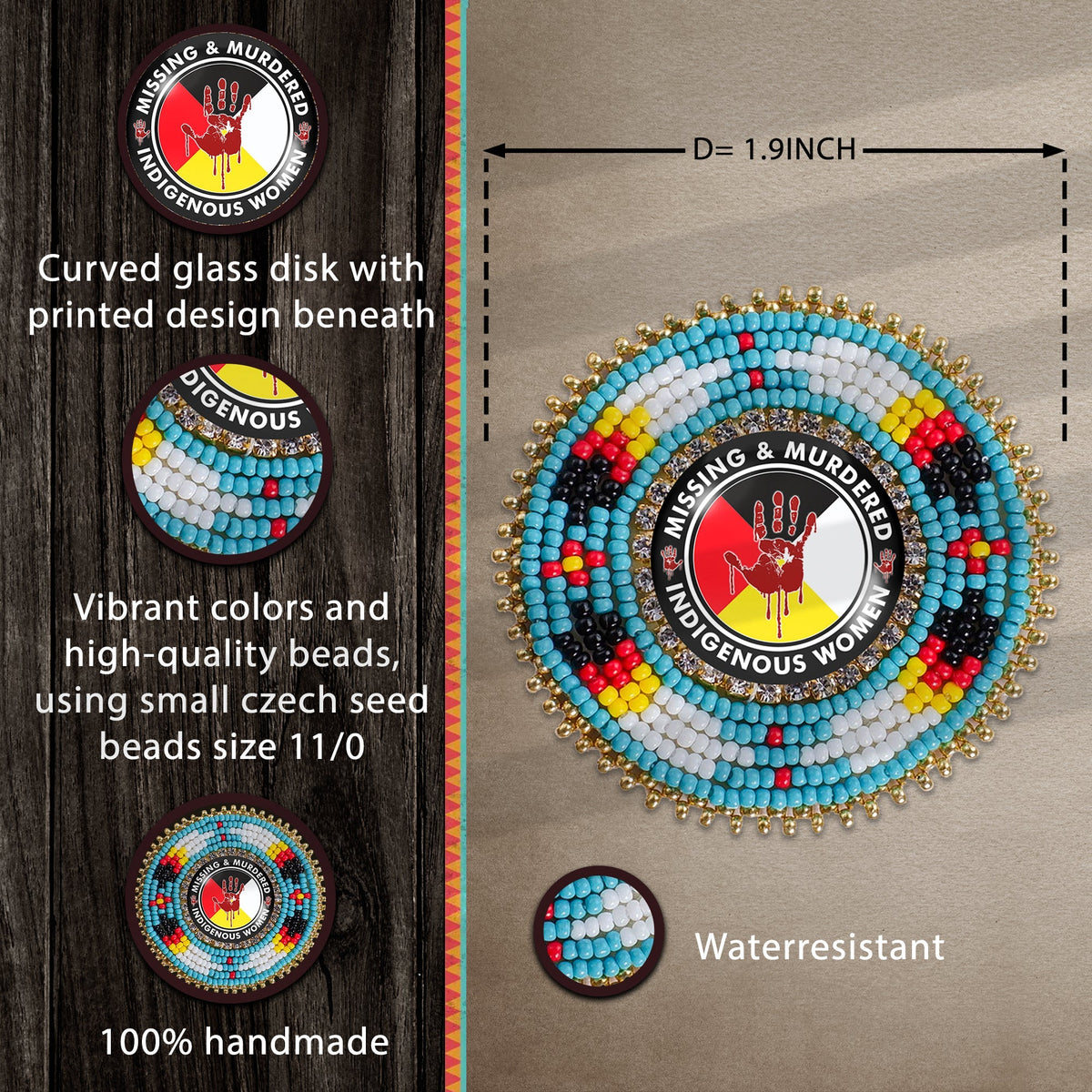 MMIW Feathers Handmade Glass Beaded Patch Necklace Pendant