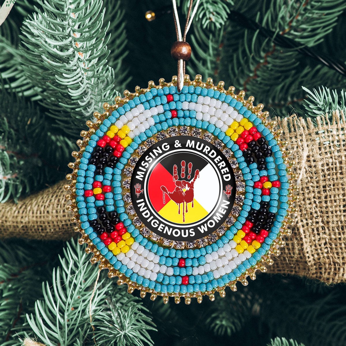 MMIW Feathers Handmade Glass Beaded Patch Necklace Pendant
