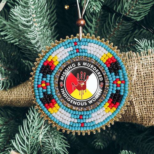 MMIW Feathers Handmade Glass Beaded Patch Necklace Pendant