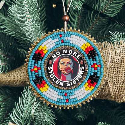 No More Stolen Sister Feathers  Handmade Glass Beaded Patch Necklace Pendant