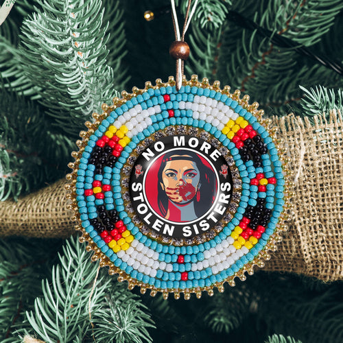 No More Stolen Sister Feathers  Handmade Glass Beaded Patch Necklace Pendant
