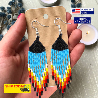 Handmade Necklace Earrings Set Layered Seed Beaded (Blue Eagle)