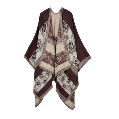 Autumn Winter Lattice Women Travel Shawl Imitation Cashmere European  National Style Fork Thickened Cloak Ponchos Capes