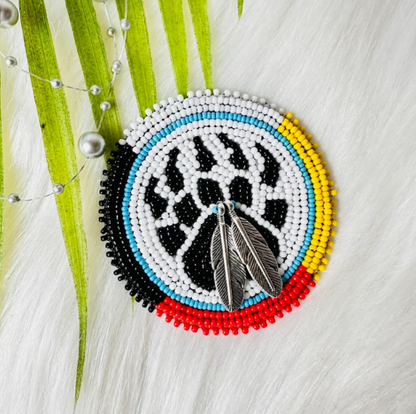 Bear Paw Handmade Beaded Wire Necklace Pendant Unisex With Native American Style