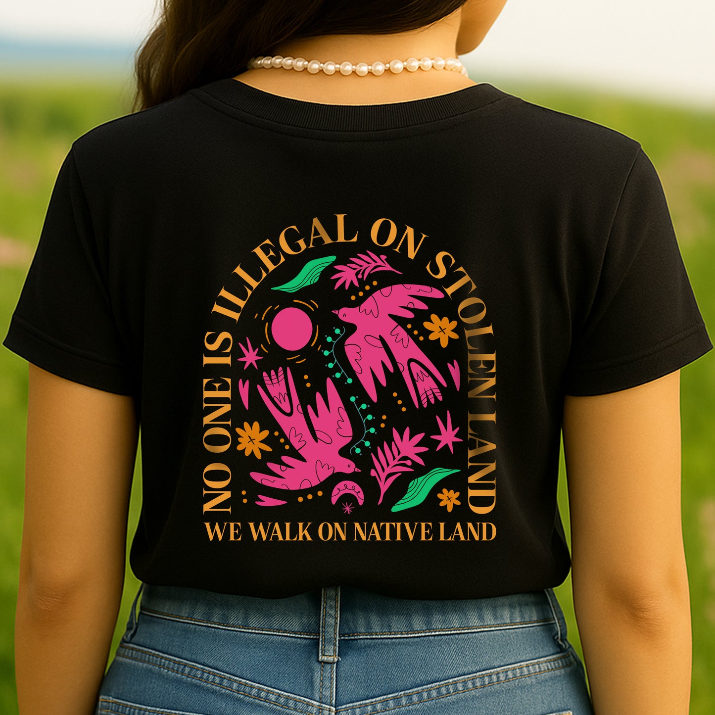 NO ONE IS ILLEGAL ON STOLEN LAND. WE WALK ON NATIVE LAND Style 2 - Two Sides