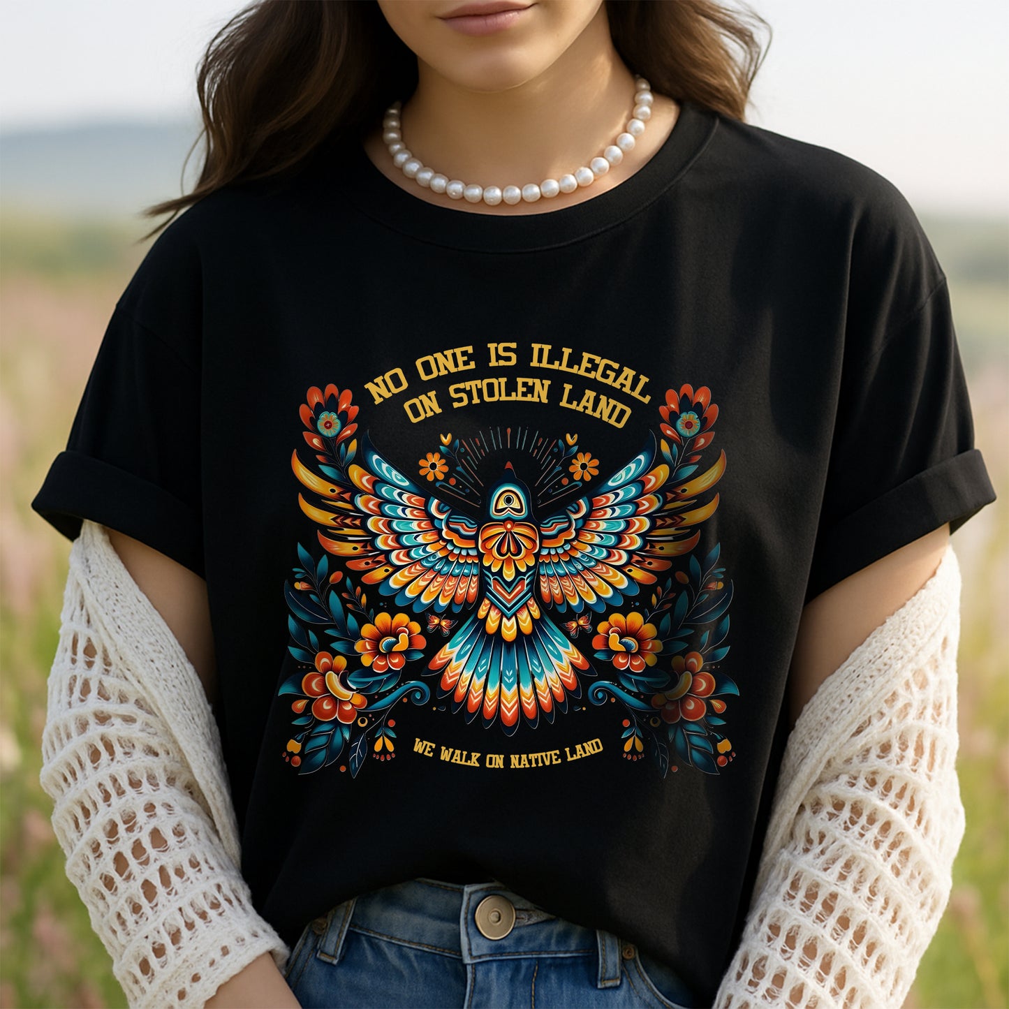 No One Is Illegal On Stolen Land Colorful Eagle Unisex T-Shirt/T-Shirt V-Neck/Hoodie/Sweatshirt